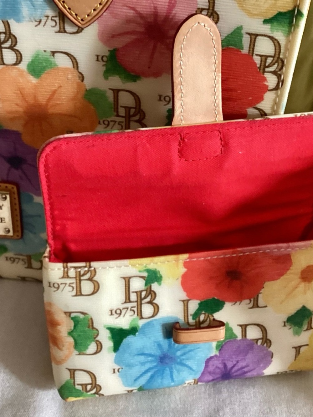 Dooney & Bourke Multicolor Floral Tote with Tan Leather Trim - Picture 2 of 16